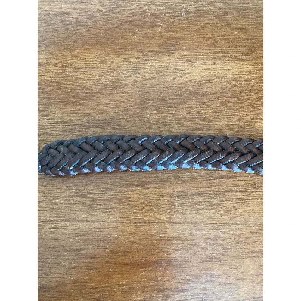 Vintage Woven Braided Leather Belt 34 Brown Black Solid Brass Buckle Taiwan ROC